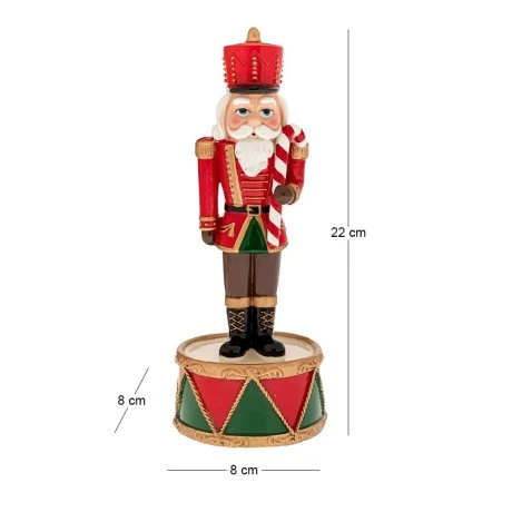 XMAS RED COLOUR RESIN NUTCRACKER ON A DRUM BASE WITH MUSIC AND MOVEMENT 8X8X22CM