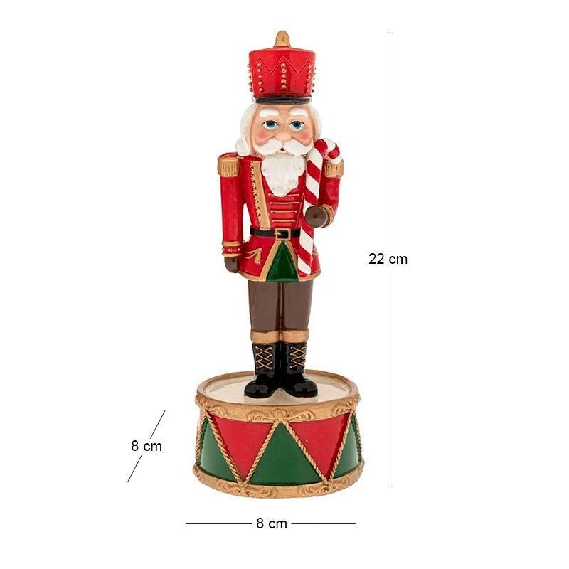 XMAS RED COLOUR RESIN NUTCRACKER ON A DRUM BASE WITH MUSIC AND MOVEMENT 8X8X22CM