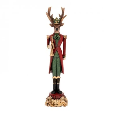 XMAS RED  GREEN RESIN DEER HOLDING A TRUMPET 9X9X37,5CM