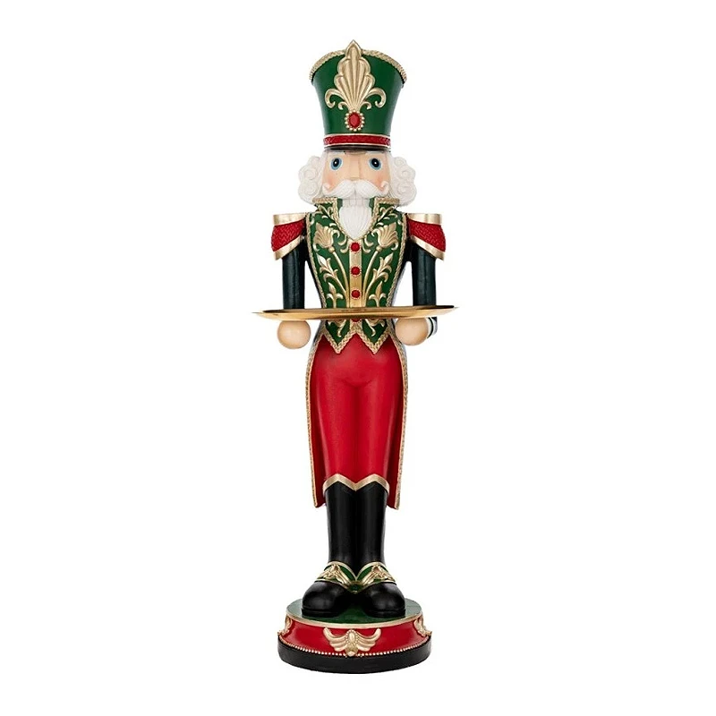 XMAS RED GREEN RESIN NUTCRACKER HOLDING TRAY 29,5X25X91CM