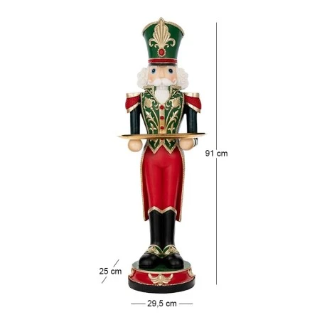 XMAS RED GREEN RESIN NUTCRACKER HOLDING TRAY 29,5X25X91CM