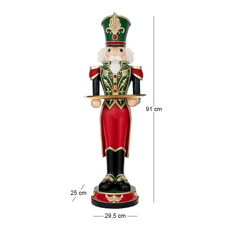 XMAS RED GREEN RESIN NUTCRACKER HOLDING TRAY 29,5X25X91CM