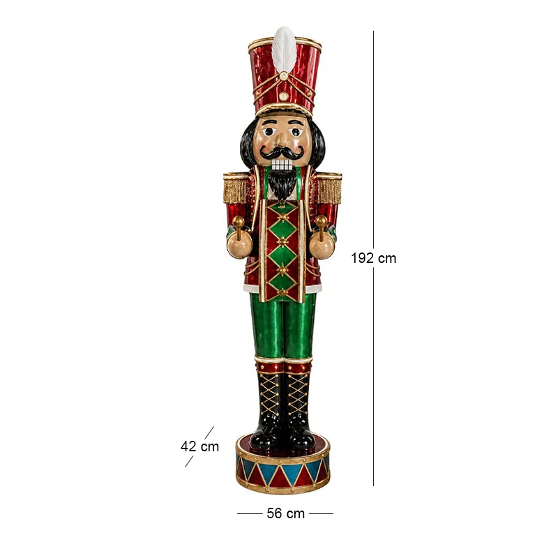 XMAS RED GREEN POLYRESIN NUTCRAKE WITH LED LIGHT, MOVEMENT AND MUSIC WITH TIMER 56X42X192CM