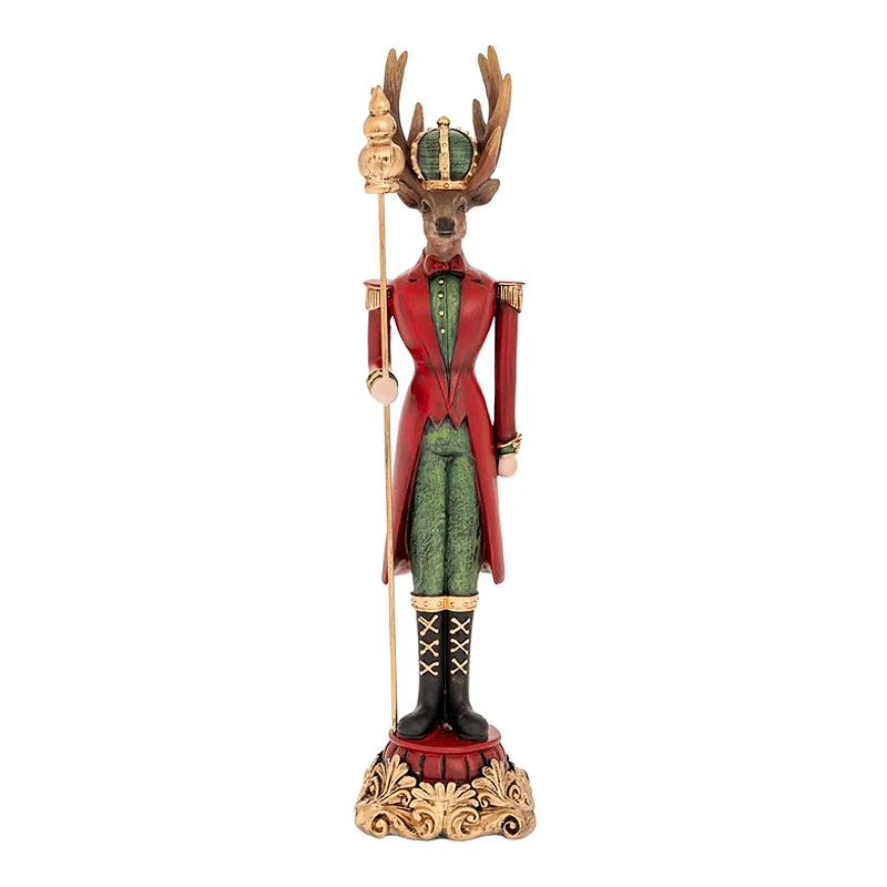 XMAS RED  GREEN RESIN DEER HOLDING A SCEPTER 9X9X37,5CM
