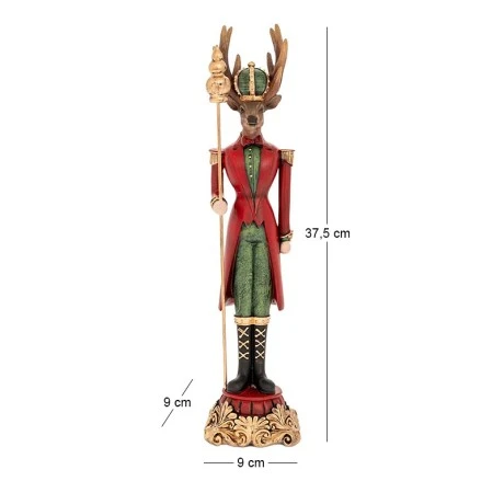 XMAS RED  GREEN RESIN DEER HOLDING A SCEPTER 9X9X37,5CM