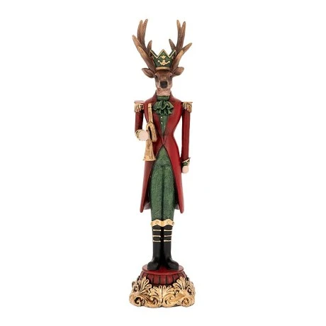 XMAS RED  GREEN RESIN DEER HOLDING A TRUMPET 9X9X37,5CM
