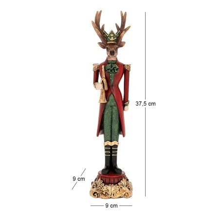 XMAS RED  GREEN RESIN DEER HOLDING A TRUMPET 9X9X37,5CM