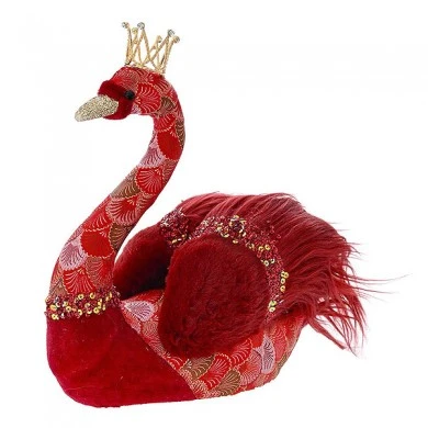 RED VELVET SWAN 24X16X27CM
