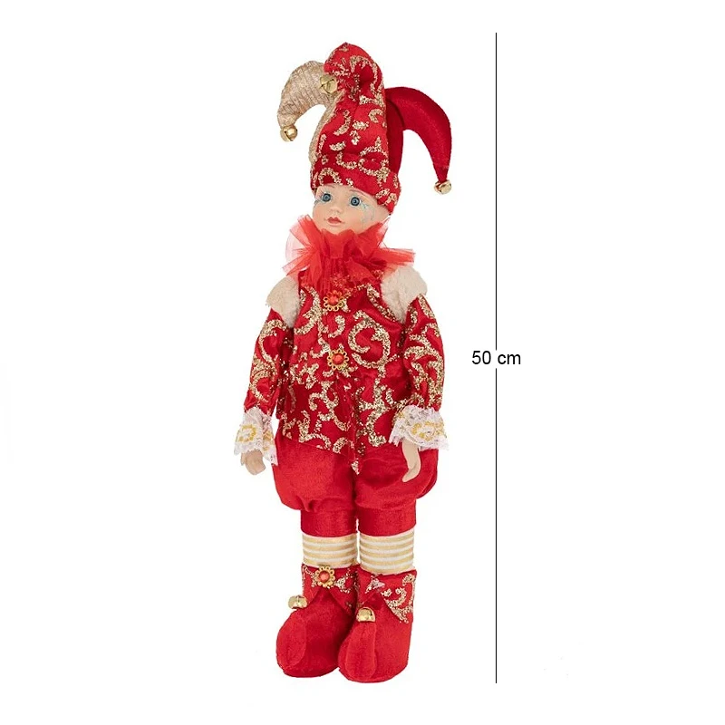 XMAS RED FABRIC JOKER WITH MUSIC AND MOVEMENT 50CM