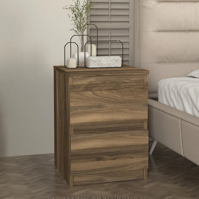 Breve Megapap melamine nightstand in walnut color 39.8x41.8x55cm.