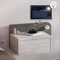 Dotta Megapap wall mounted nighstand with LED light in ancient white - grey retro color 52x33.6x28cm.
