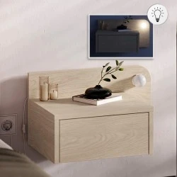 Dotta Megapap wall mounted nighstand with LED light in light oak color 52x33.6x28cm.