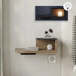 Κομοδίνο επιτοίχιο Luno Megapap με LED χρώμα sepet oak 40x30x16,2εκ.