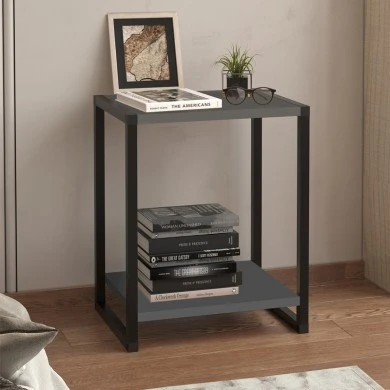 Gina Megapap melamine - metal nightstand in anthracite color 39x30x48cm.