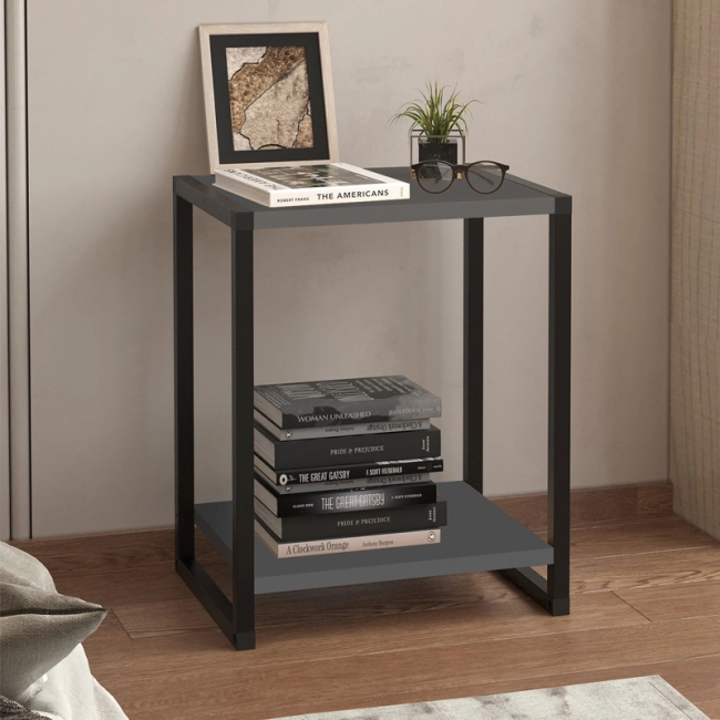 Κομοδίνο Gina Megapap χρώμα ανθρακί - μαύρο 39x30x48εκ.