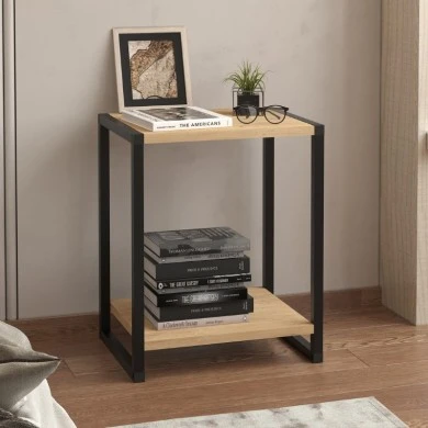 Gina Megapap melamine - metal nightstand in sapphire oak color 39x30x48cm.