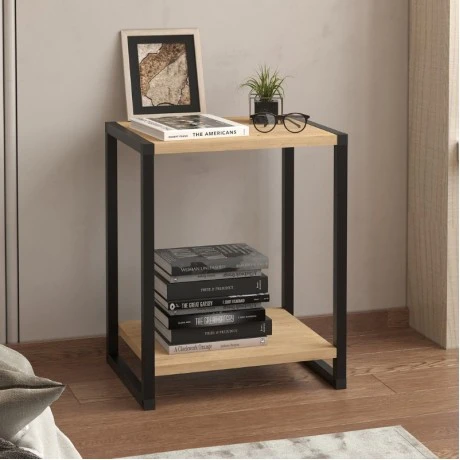 Gina Megapap melamine - metal nightstand in sapphire oak color 39x30x48cm.