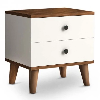 Luce Megapap melamine bedside table in white - walnut color 45x35x47cm.
