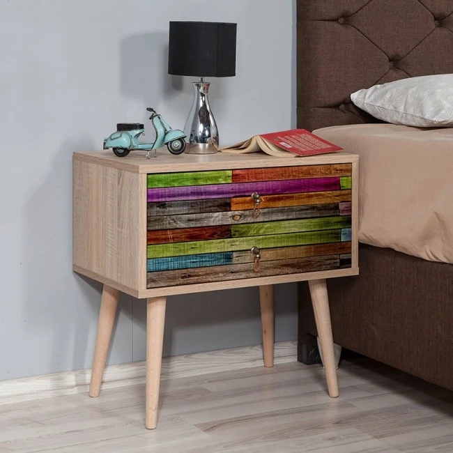 Soho Megapap melamine nightstand in sonoma color 60x40x61cm.