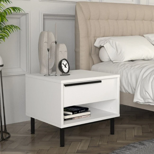 Suzy Megapap melamine nightstand in white color 50x45x41,6cm.