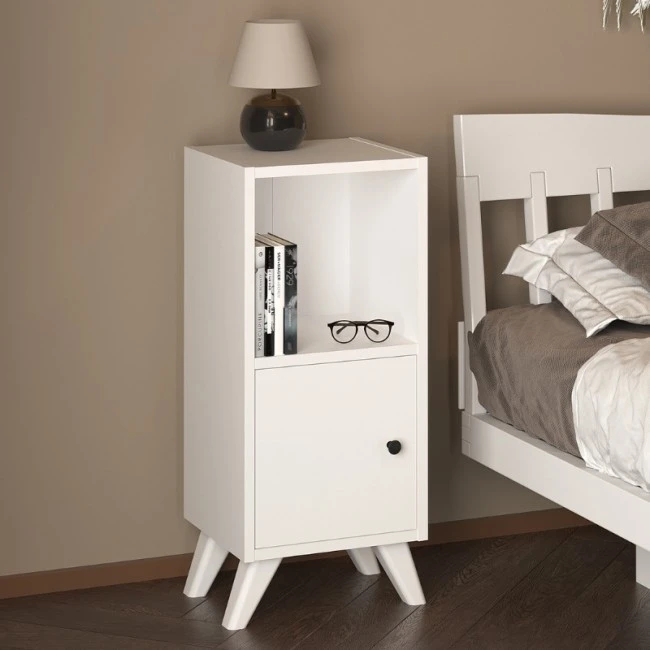 Vira Megapap melamine nightstand in white color 34x30x78cm.