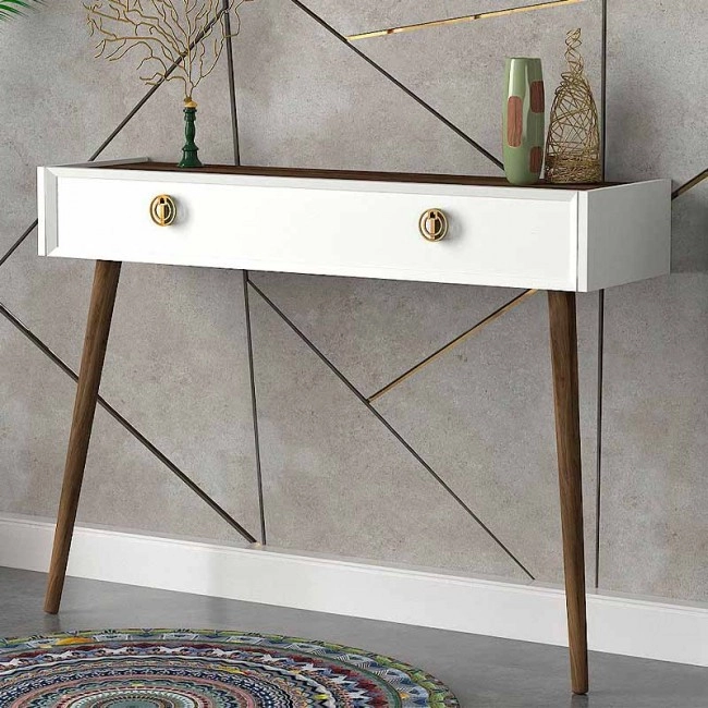 Κονσόλα επιτοίχια Nadya Megapap χρώμα λευκό - καρυδί 120x35x89,3εκ.