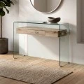 Κονσόλα Glasser wood με ένα ράφι από Mdf και ενισχυμένο γυαλί 12mm σε χρώμα διαφανές 120x40εκ