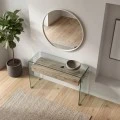 Κονσόλα Glasser wood με ένα ράφι από Mdf και ενισχυμένο γυαλί 12mm σε χρώμα διαφανές 120x40εκ