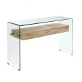 Κονσόλα Glasser wood με ένα ράφι από Mdf και ενισχυμένο γυαλί 12mm σε χρώμα διαφανές 120x40εκ
