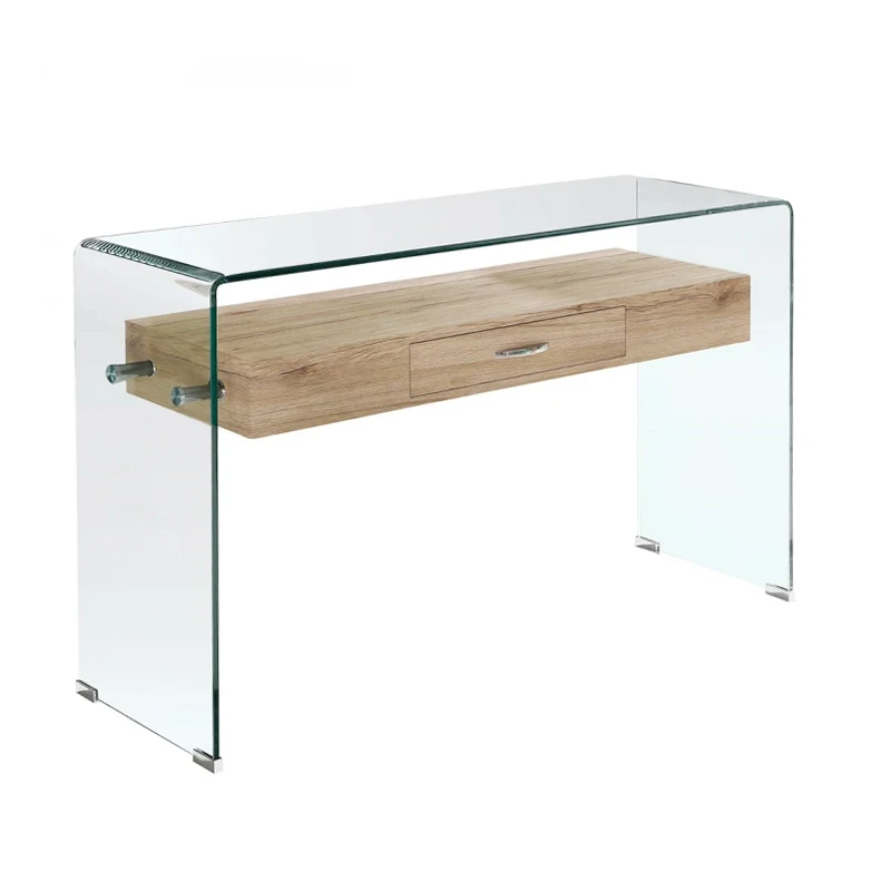 Κονσόλα Glasser wood με ένα ράφι από Mdf και ενισχυμένο γυαλί 12mm σε χρώμα διαφανές 120x40εκ