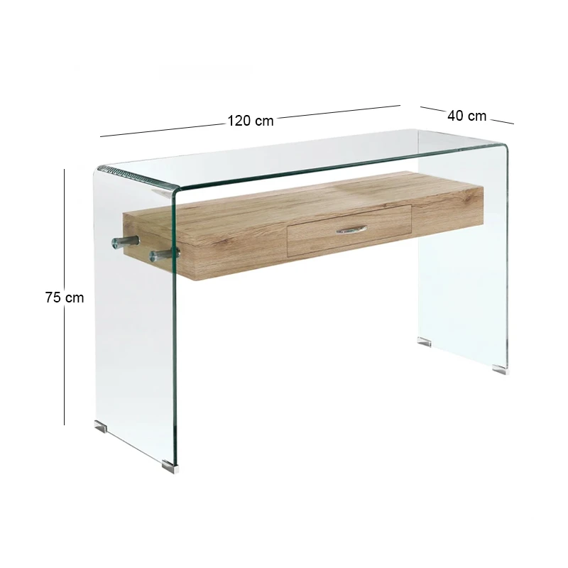 Κονσόλα Glasser wood με ένα ράφι από Mdf και ενισχυμένο γυαλί 12mm σε χρώμα διαφανές 120x40εκ