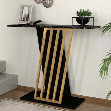 Gravity Megapap melamine console in black marble effect - gold color 90x29,6x76,8cm.