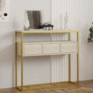 Guarda Megapap metal - melamine console in beige travertine - gold color 100x29x90cm.