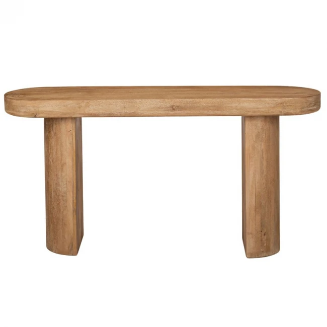 OVAL SHAPE CONSOLE TABLE MADE OF MANGO WOOD IN BROWN COLOR 152X41X76CM