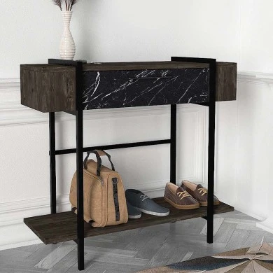 Lisbon Megapap melamine console in black rebab - black marble effect color 90x29,6x82cm.