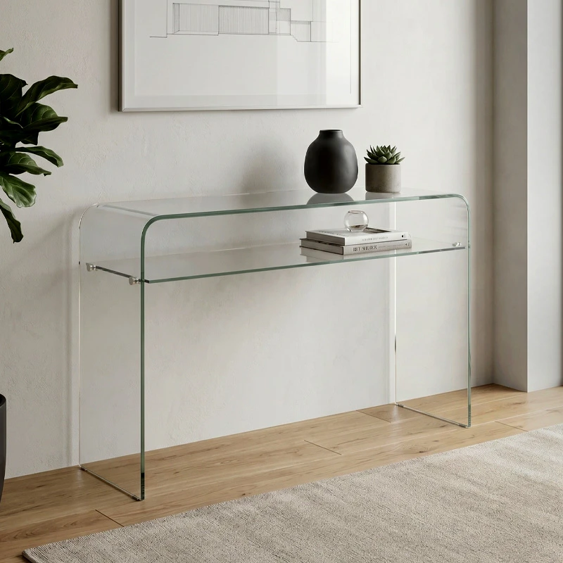 Κονσόλα με ράφι Glasser Clear από ενισχυμένο γυαλί 12mm σε χρώμα διαφανές 110x35εκ