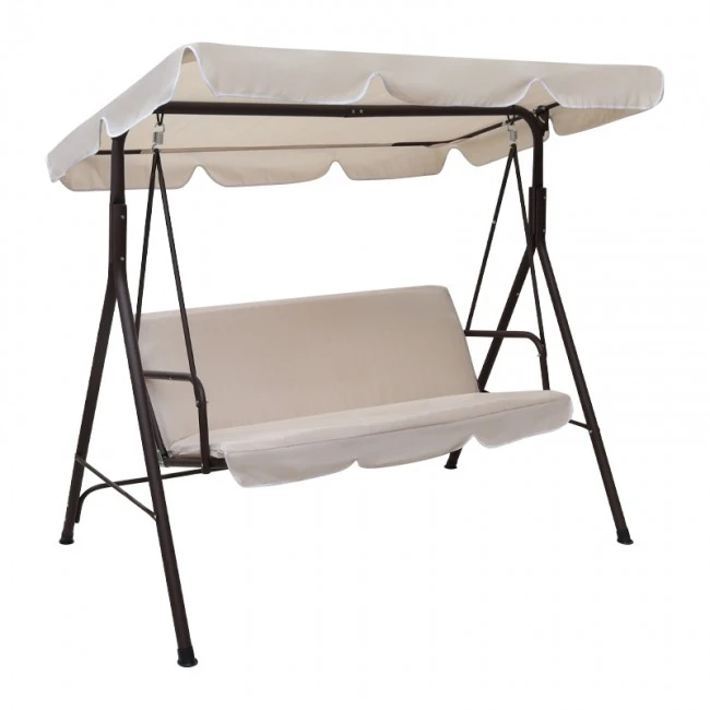 Metallic three-seater garden swing in beige color 170x110x153cm.