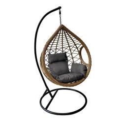 MADRID Hanging Lounge Steel Black/Wicker Natural/Cushion Black MADRID Hanging Lounge Steel Black/Wicker Natural/Cushion Black