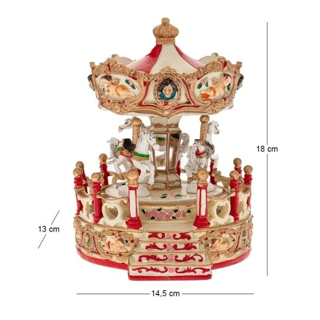 XMAS RESIN WINDING CAROUSEL WITH HORSES, MUSIC AND MOVEMENT 14,5X13X18CM