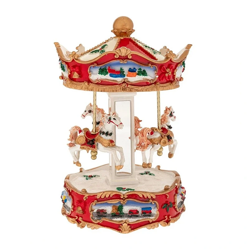 XMAS RESIN WINDING CAROUSEL WITH MUSIC AND MOVEMENT 12,5X12,5X23,5CM