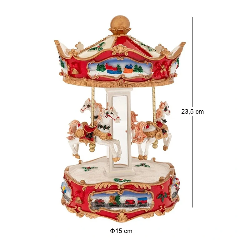 XMAS RESIN WINDING CAROUSEL WITH MUSIC AND MOVEMENT 12,5X12,5X23,5CM