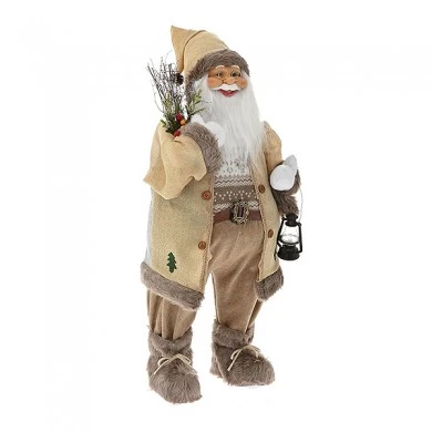 CREAM VELVET SANTA IN FAUX FUR SUIT 80CM