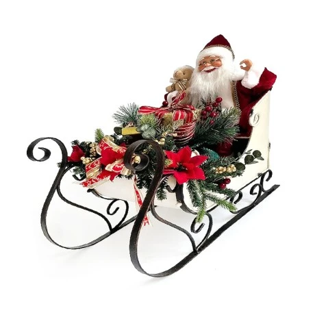 XMAS CREAM METAL SLEIGH WITH SANTA AND CHRISTMAS ARRANGEMENT 95X50X85CM