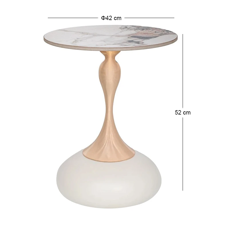 CREME METAL TABLE WITH GOLD BASE AND WHITE CERAMIC SURFACE(MARBLE EFFECT)