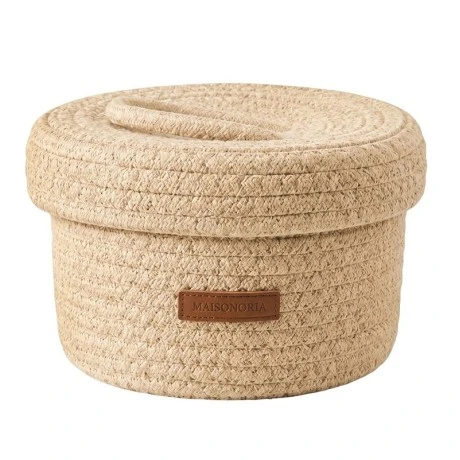 CREAM PAPER ROPE BASKET WITH LID D17X10CM
