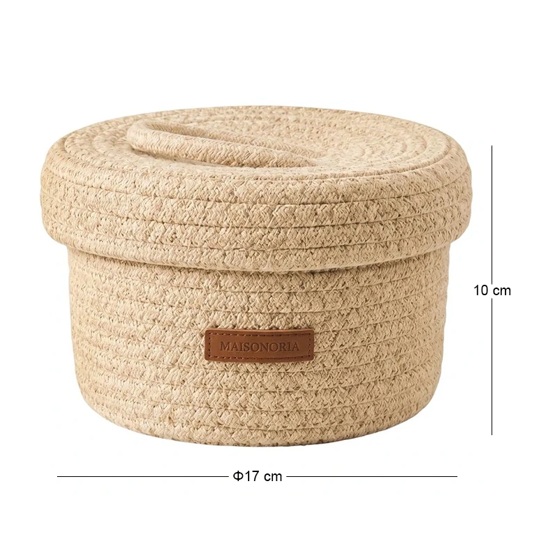 CREAM PAPER ROPE BASKET WITH LID D17X10CM