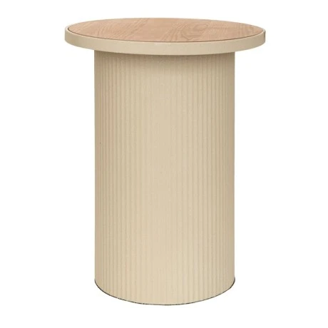 METAL SIDE TABLE IN CREAM COLOR WITH WOODEN SURFACE 36X36X45,5CM