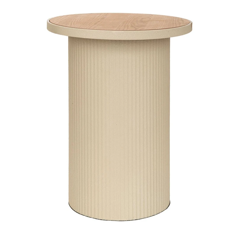 METAL SIDE TABLE IN CREAM COLOR WITH WOODEN SURFACE 36X36X45,5CM