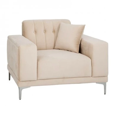 CREAM VELVET ARMCHAIR 114Χ86Χ85CM W SILVER METAL LEGS KD