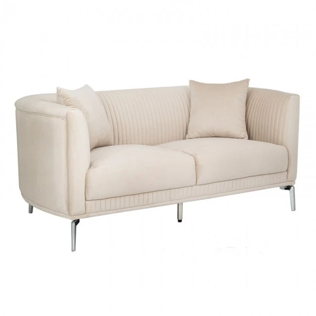 ΚΡΕΜ ΒΕΛΟΥΔΙΝΟΣ 2ΘΕΣΙΟΣ ΚΑΝΑΠΕΣ ΜΕ ΑΣΗΜΙ ΜΕΤΑΛΛΙΚΑ ΠΟΔΙΑ 170Χ96Χ73ΕΚ LEGS KD